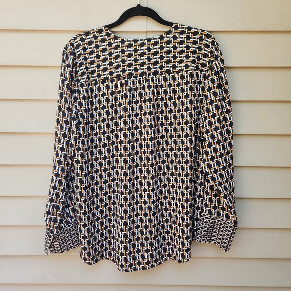 Chico's Multicolor Geometric Chain-Link Print Blouse Button-Up Long Sleeve - Picture 9 of 13